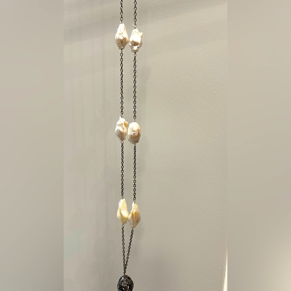 Indian black diamond tassle necklace w pearls & dark silver tassle - Picture 3 of 6